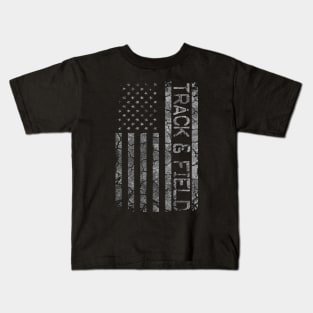 Vintage American Flag Track And Field Runner Running Team Kids T-Shirt